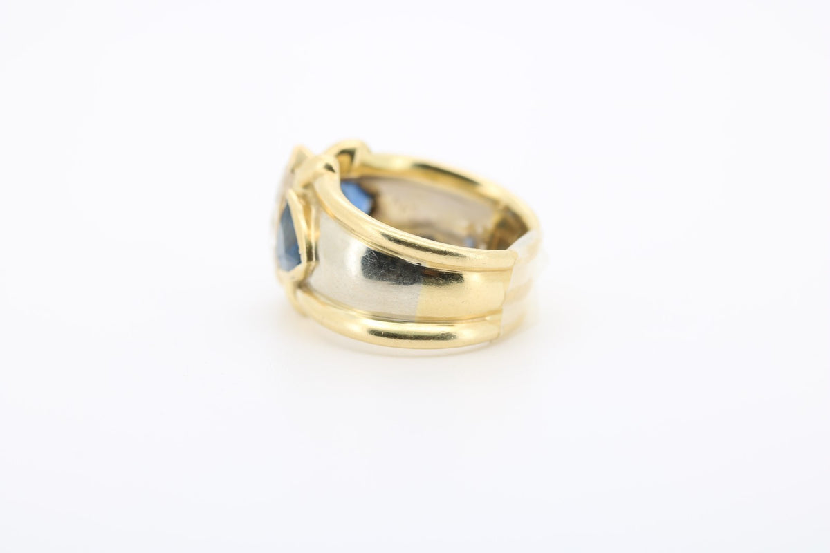 Diamant und Tansanit Ring, aus 750 Gelbgold – Ringgröße 51