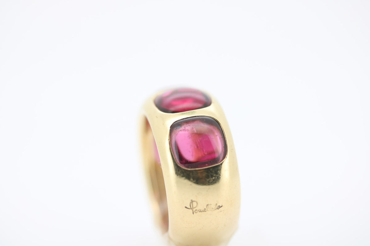 Pomellato Bisanzio Ring mit 4 Rosa Turmalinen, aus 750 Gelbgold – Ringgröße 55