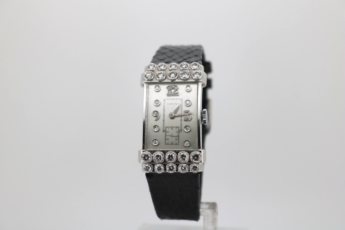 Hamilton Art Deco Vintage Handaufzug 14k Ambanduhr mit Diamanten