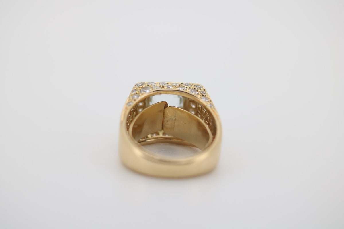 Diamant Gold Ring mit blauem Stein, aus 750 Gelbgold – Ringgröße 48