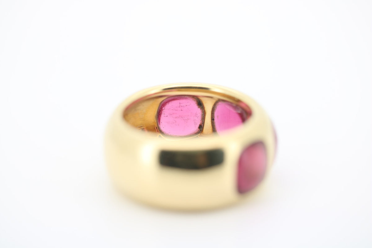 Pomellato Bisanzio Ring mit 4 Rosa Turmalinen, aus 750 Gelbgold – Ringgröße 55