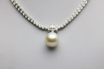 Diamant Halskette Collier 750 Weißgold, 120 Diamanten, Perlanhänger - ca. 46 cm