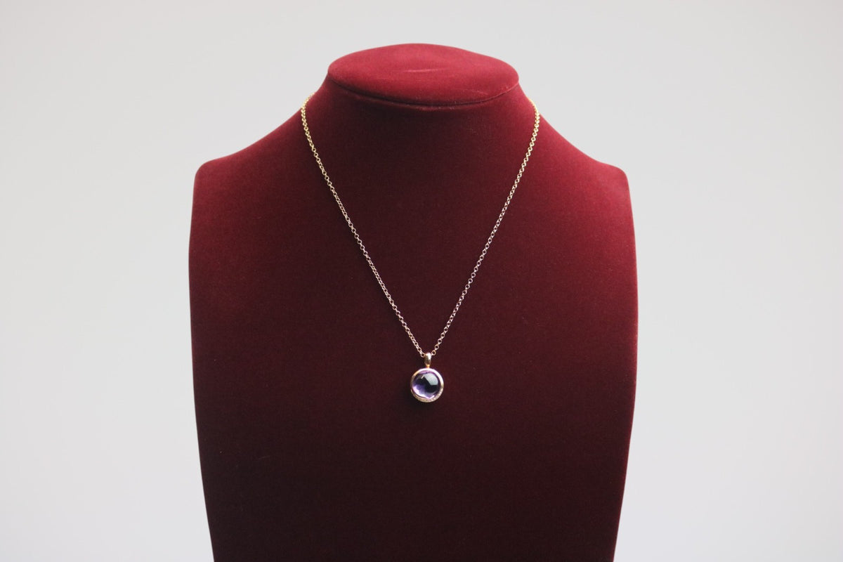 Wempe Halskette 750 Gelbgold mit Lila Stein und 13x Diamant Anhänger - ca. 44 cm