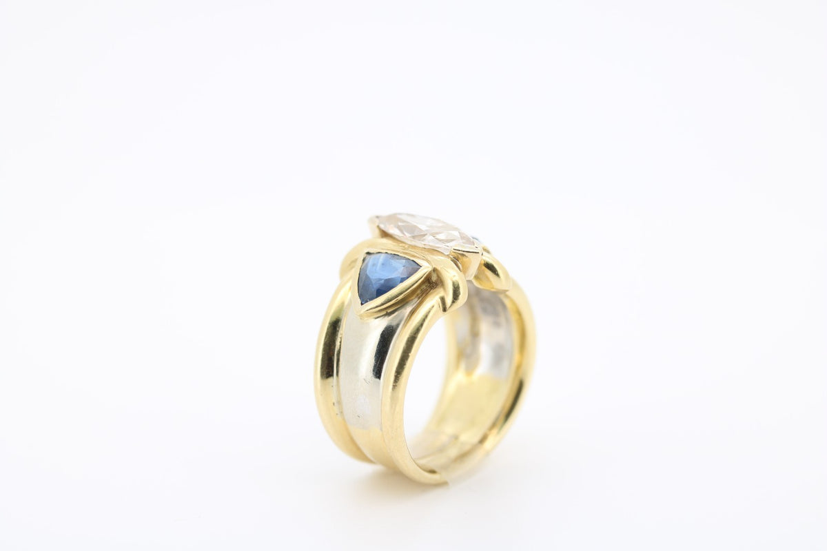 Diamant und Tansanit Ring, aus 750 Gelbgold – Ringgröße 51