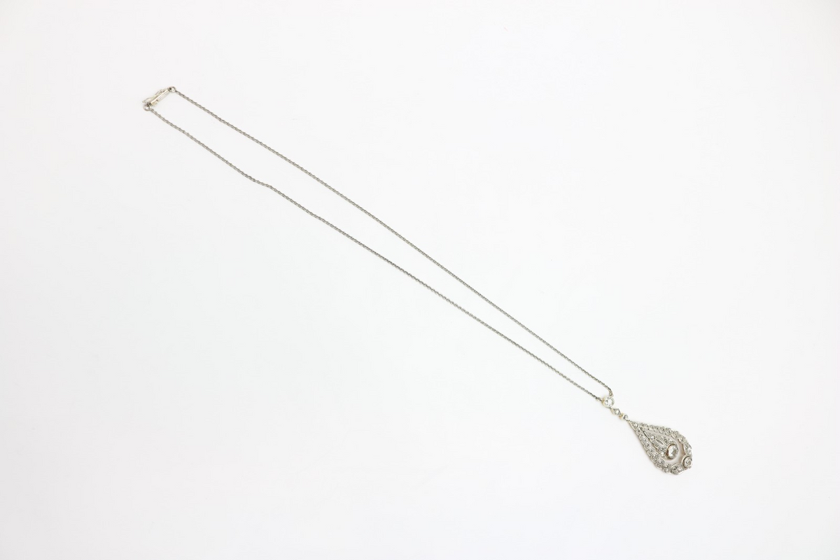 Halskette aus Gold mit Diamanten, 585 Weiß/Gelbgold, Diamant Anhänger - ca. 44cm