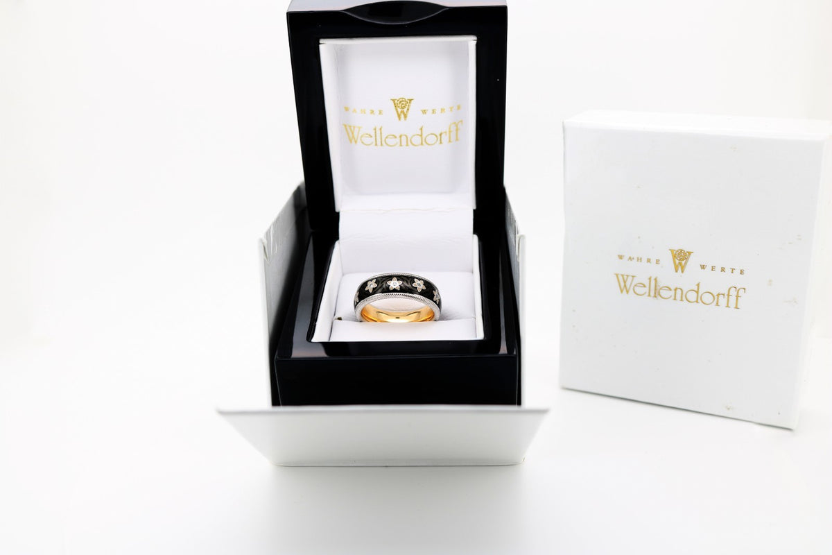 Wellendorff Blütenengel11 Diamanten, aus 750 Weiß/Gelbgold – Ringgröße 52