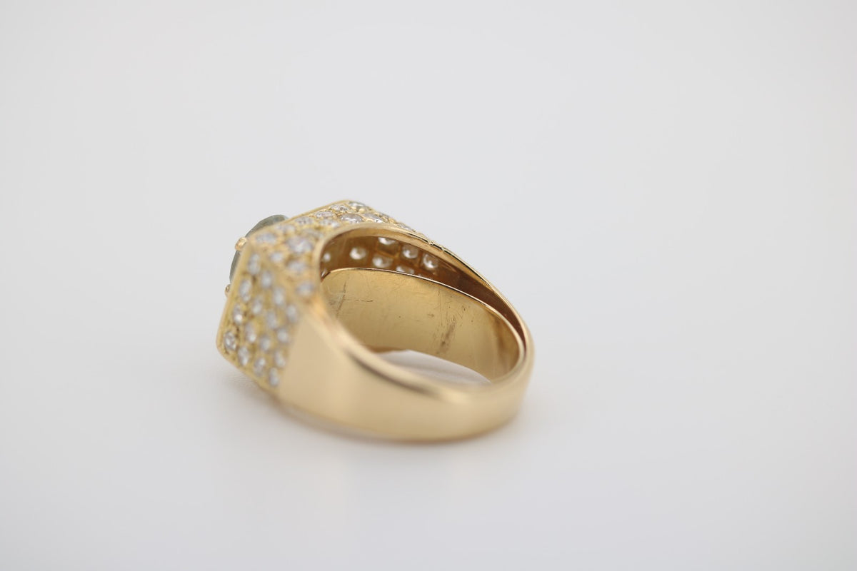 Diamant Gold Ring mit blauem Stein, aus 750 Gelbgold – Ringgröße 48