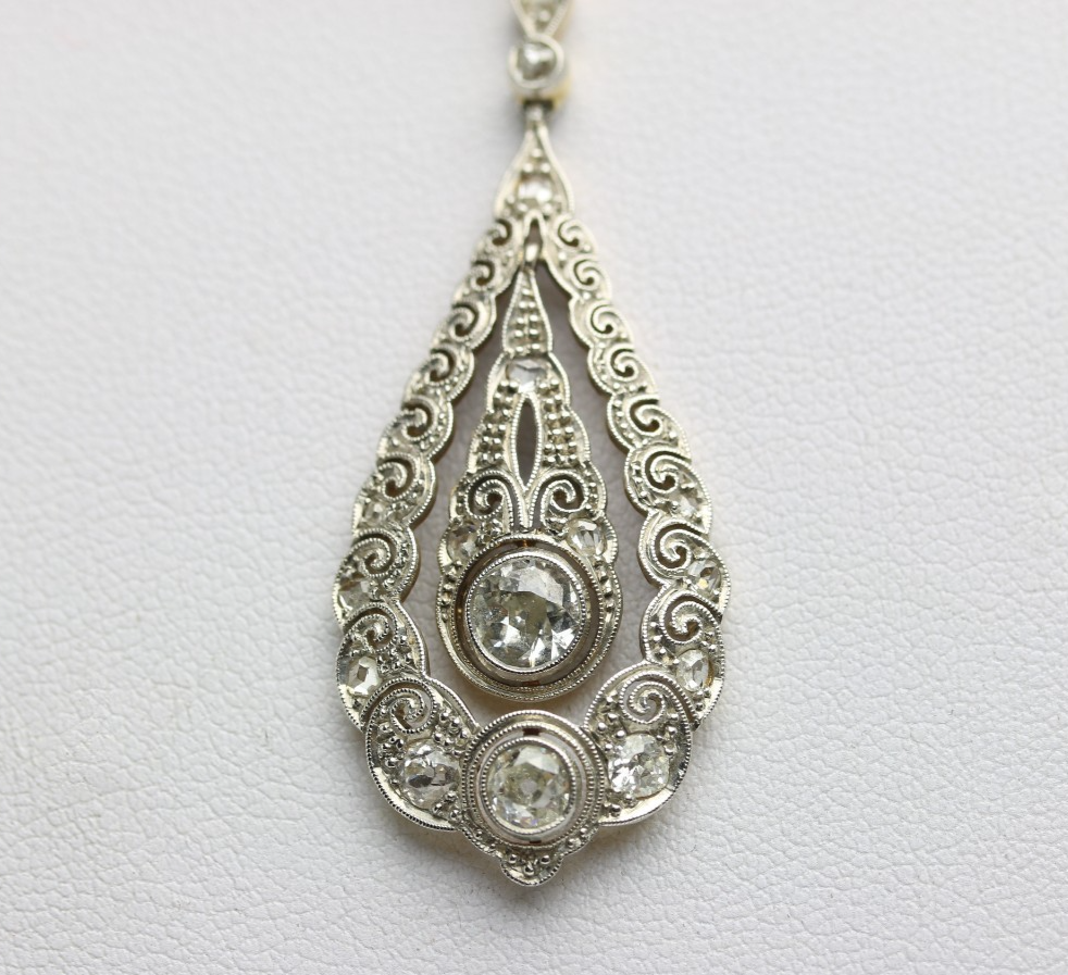 Halskette aus Gold mit Diamanten, 585 Weiß/Gelbgold, Diamant Anhänger - ca. 44cm