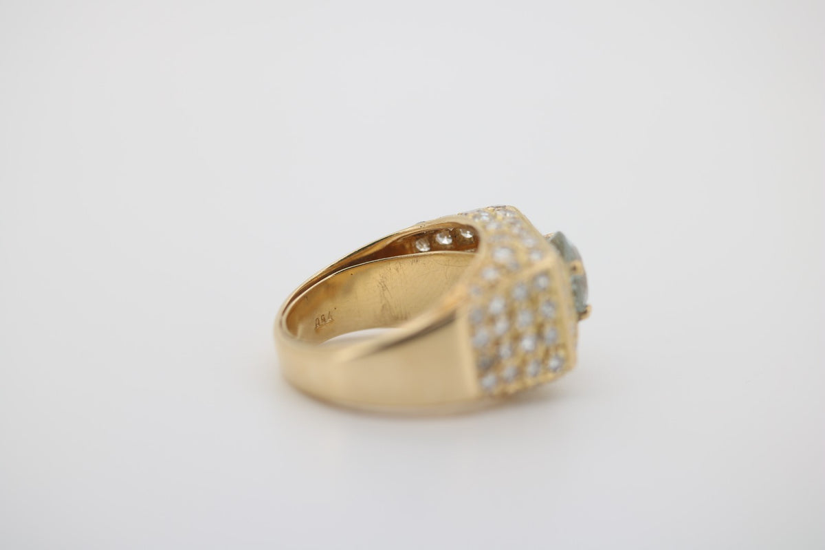 Diamant Gold Ring mit blauem Stein, aus 750 Gelbgold – Ringgröße 48