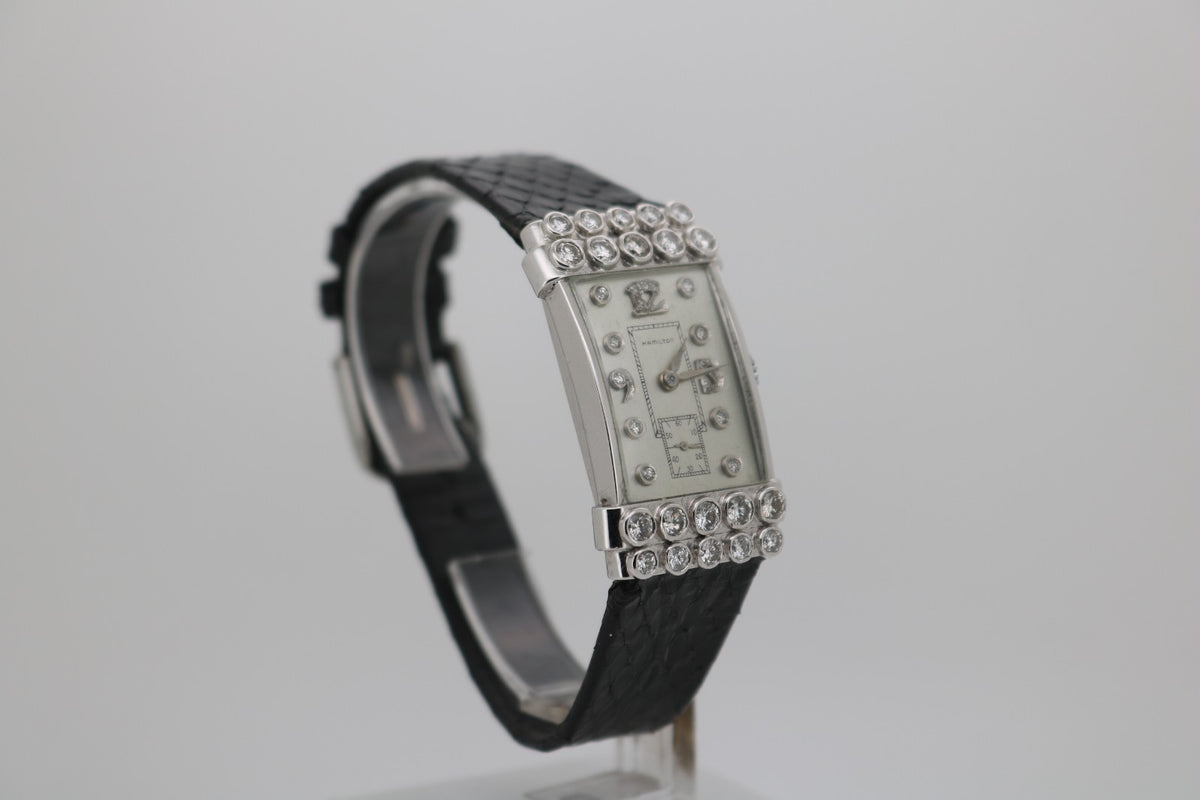 Hamilton Art Deco Vintage Handaufzug 14k Ambanduhr mit Diamanten