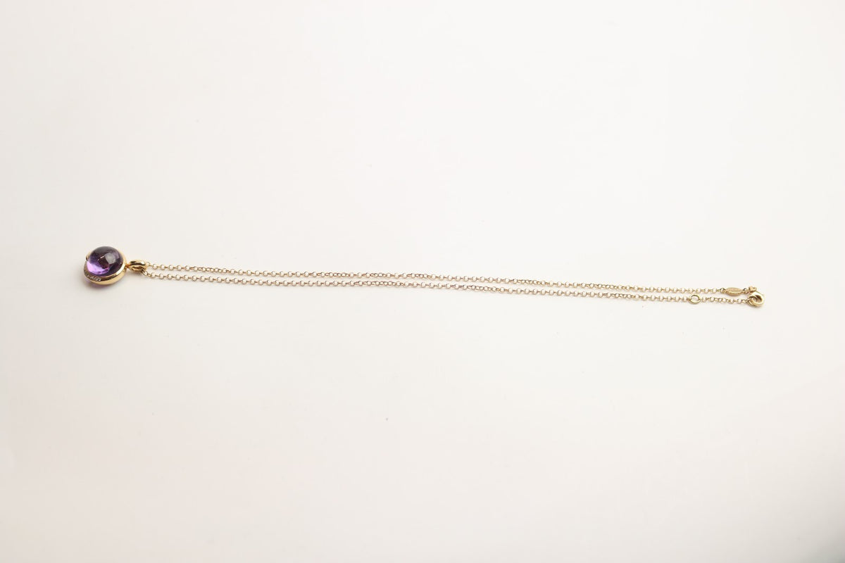 Wempe Halskette 750 Gelbgold mit Lila Stein und 13x Diamant Anhänger - ca. 44 cm