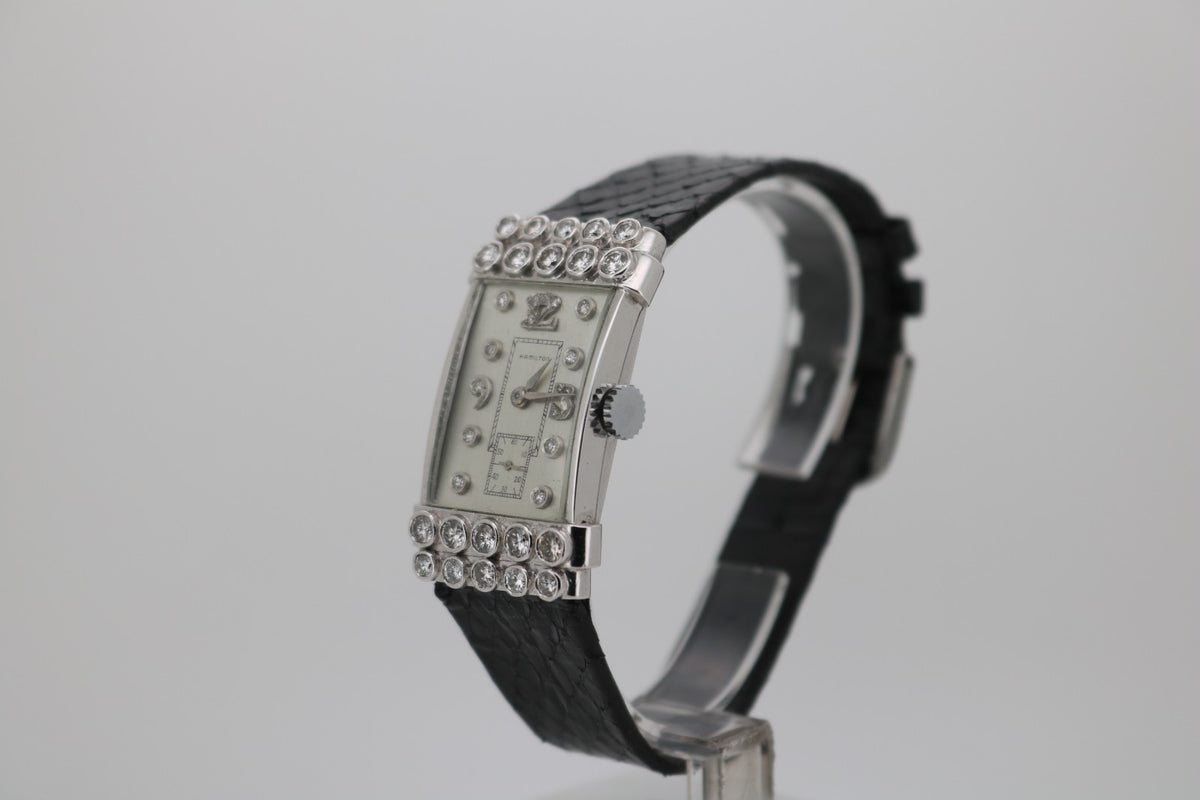 Hamilton Art Deco Vintage Handaufzug 14k Ambanduhr mit Diamanten