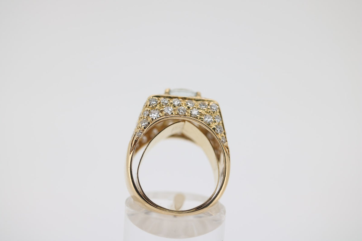Diamant Gold Ring mit blauem Stein, aus 750 Gelbgold – Ringgröße 48