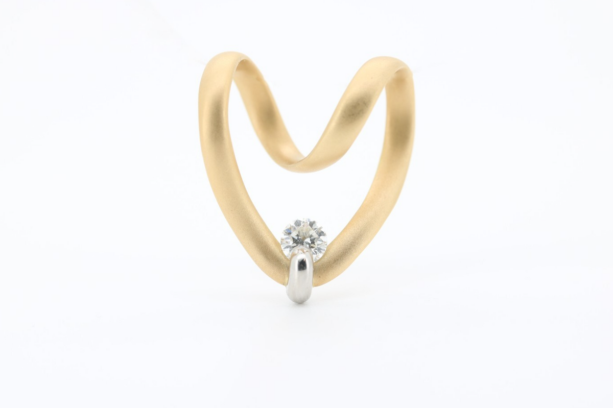 Gold Platin Anhänger mit Diamant - 750 Gelbgold und 950 Platin ca. 22mm x 23mm