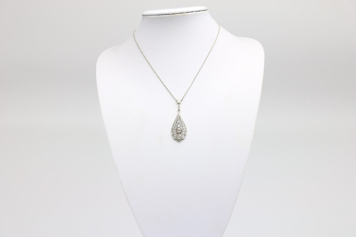 Halskette aus Gold mit Diamanten, 585 Weiß/Gelbgold, Diamant Anhänger - ca. 44cm