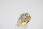 Diamant Gold Ring mit blauem Stein, aus 750 Gelbgold – Ringgröße 48