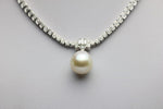 Diamant Halskette Collier 750 Weißgold, 120 Diamanten, Perlanhänger - ca. 46 cm