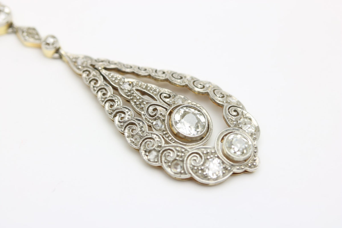 Halskette aus Gold mit Diamanten, 585 Weiß/Gelbgold, Diamant Anhänger - ca. 44cm