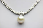 Diamant Halskette Collier 750 Weißgold, 120 Diamanten, Perlanhänger - ca. 46 cm