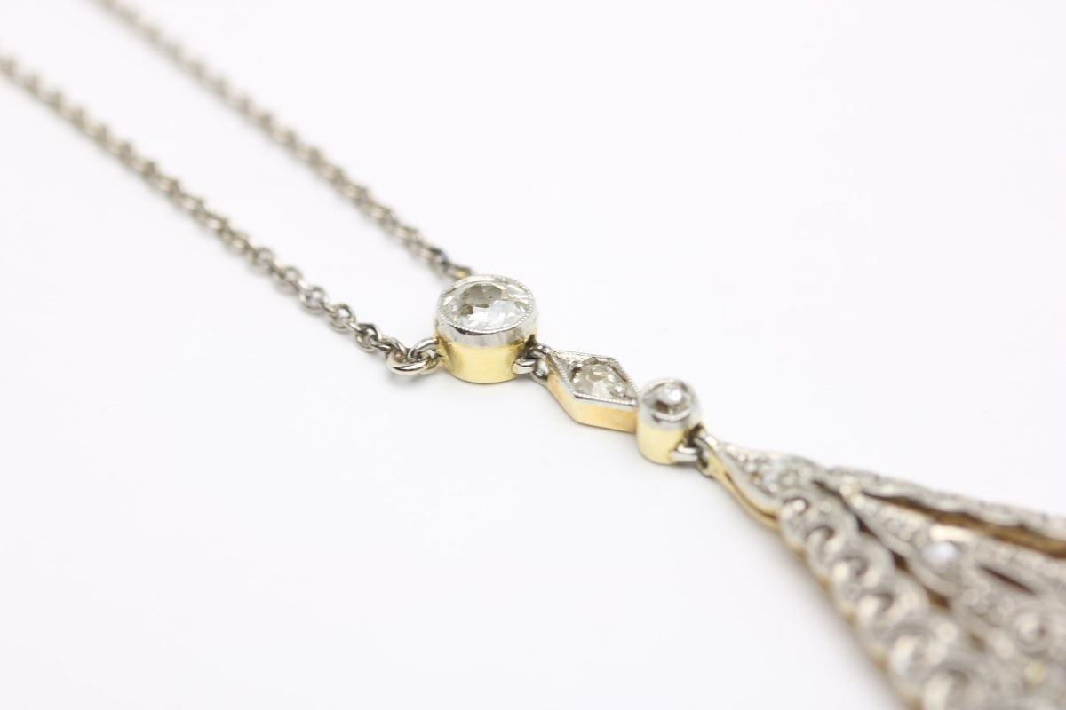 Halskette aus Gold mit Diamanten, 585 Weiß/Gelbgold, Diamant Anhänger - ca. 44cm