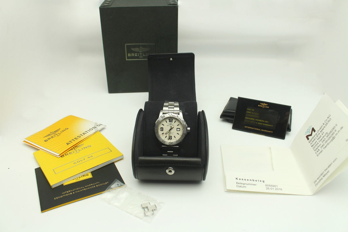 BREITLING 44 mm Colt QUARZ A74387 Herrenuhr Chronometre Stahlband Box und Papier