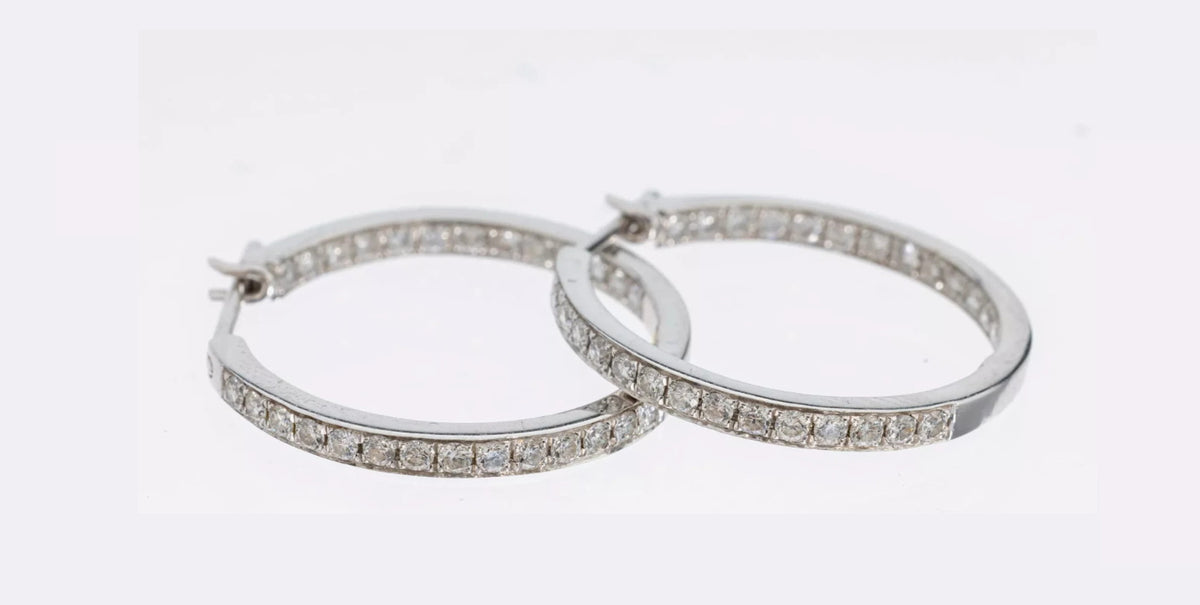 Paar 18 kt Gold Brillant-Ohr Creolen, WG 750